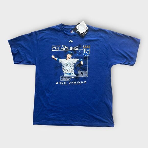 2009 Zack Greinke Kansas City Royals Cy Young Award T-Shirt Majestic Mens XL NWT - Picture 1 of 9